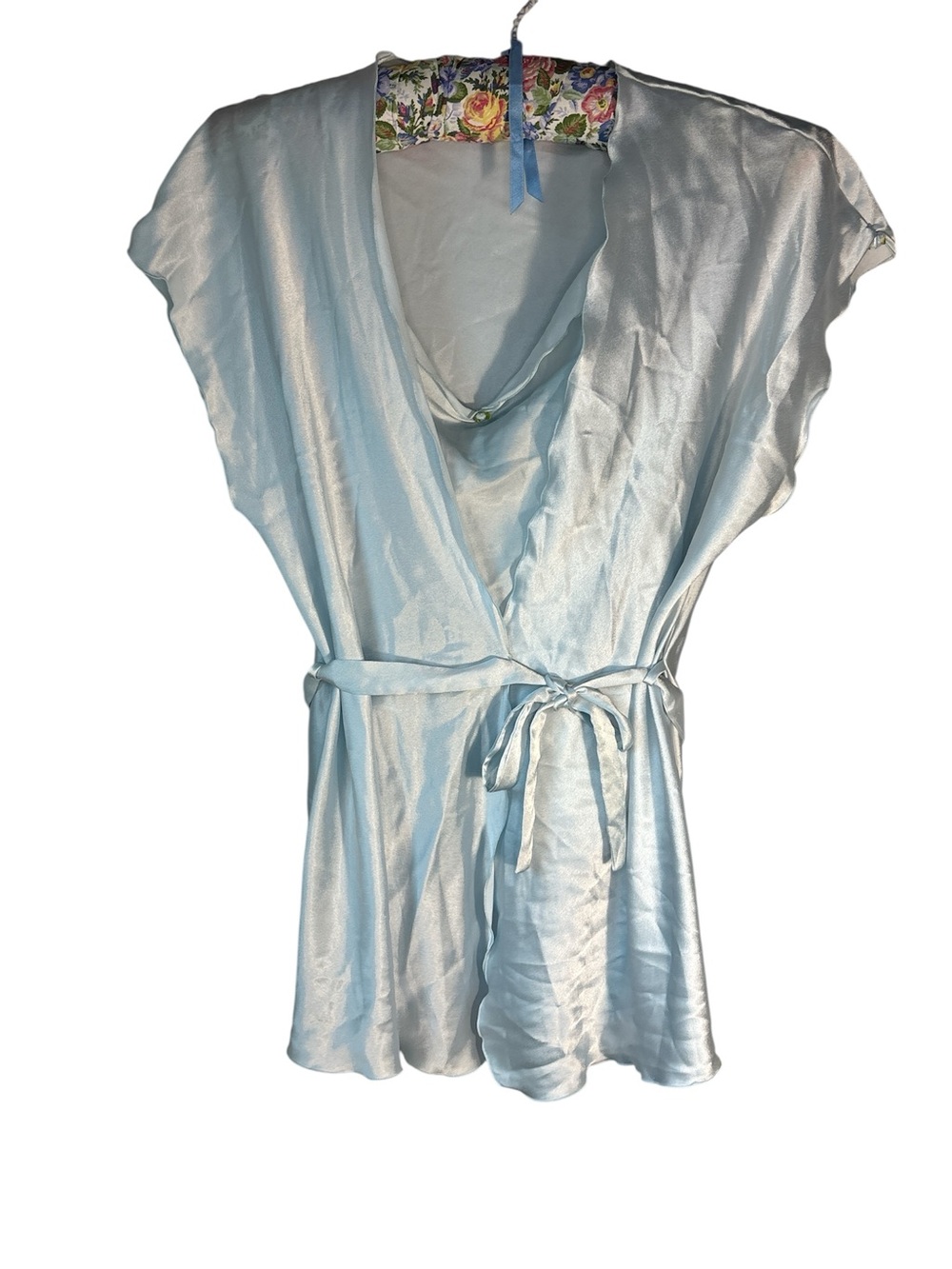VTG Lingerie Sasson 2 Pc, Size Large Robe camisole Set Flower Icy Blue Satiny